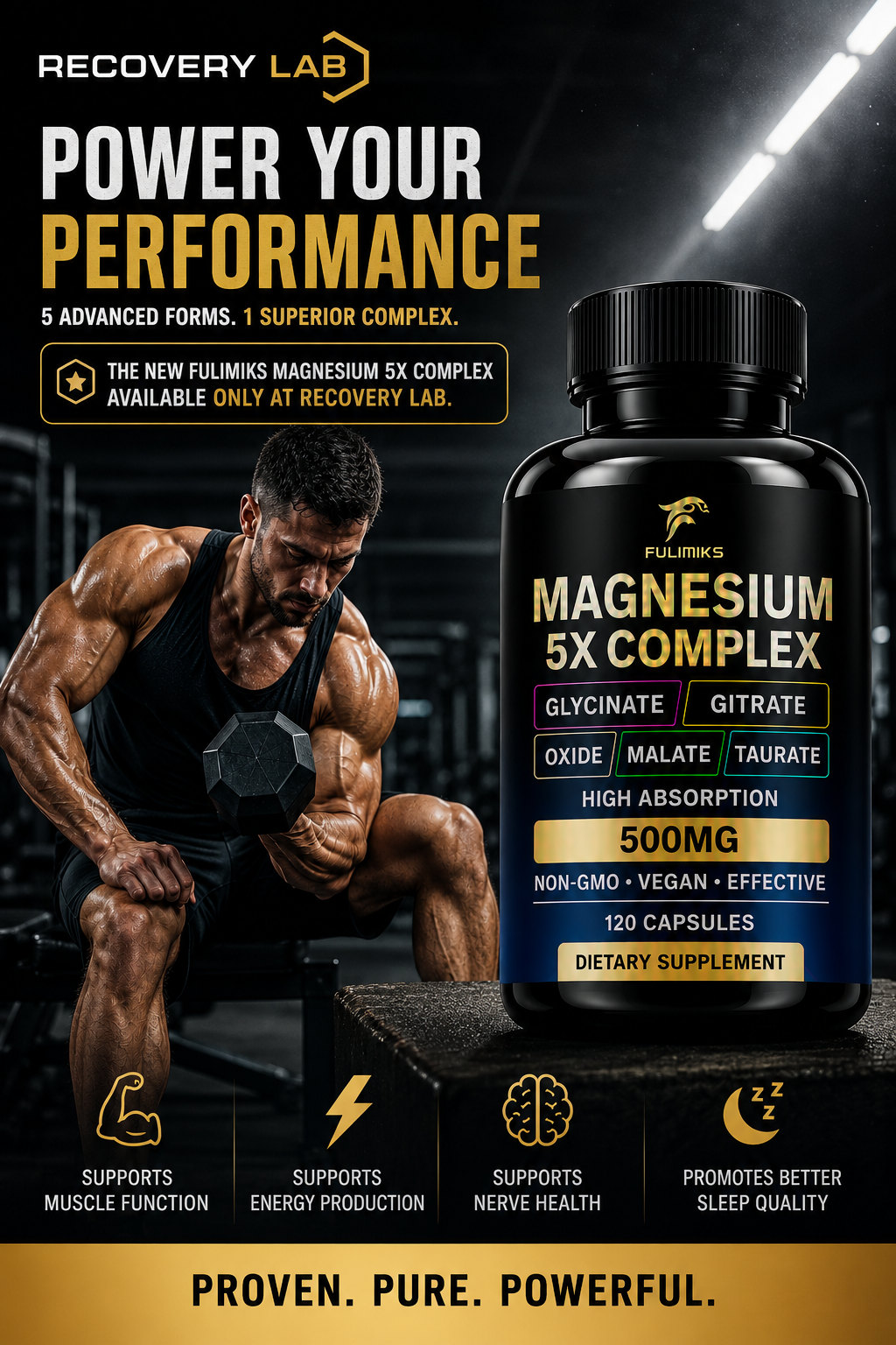 Magnesium Pills Supplement - 5 in 1 Complex, Glycinate, Citrate, Malate, Taurate, Oxide - Stress, Muscle & Heart Support
